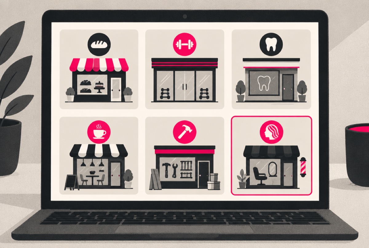 A dashboard of local business client profiles with one selected